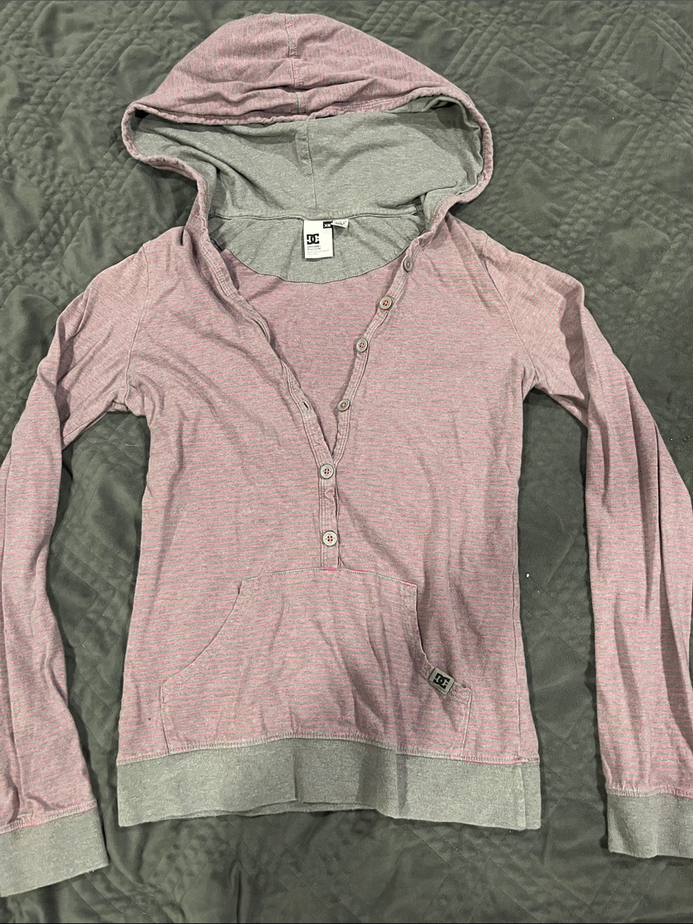 DC Heather Pink Hooded Button-Front Pullover